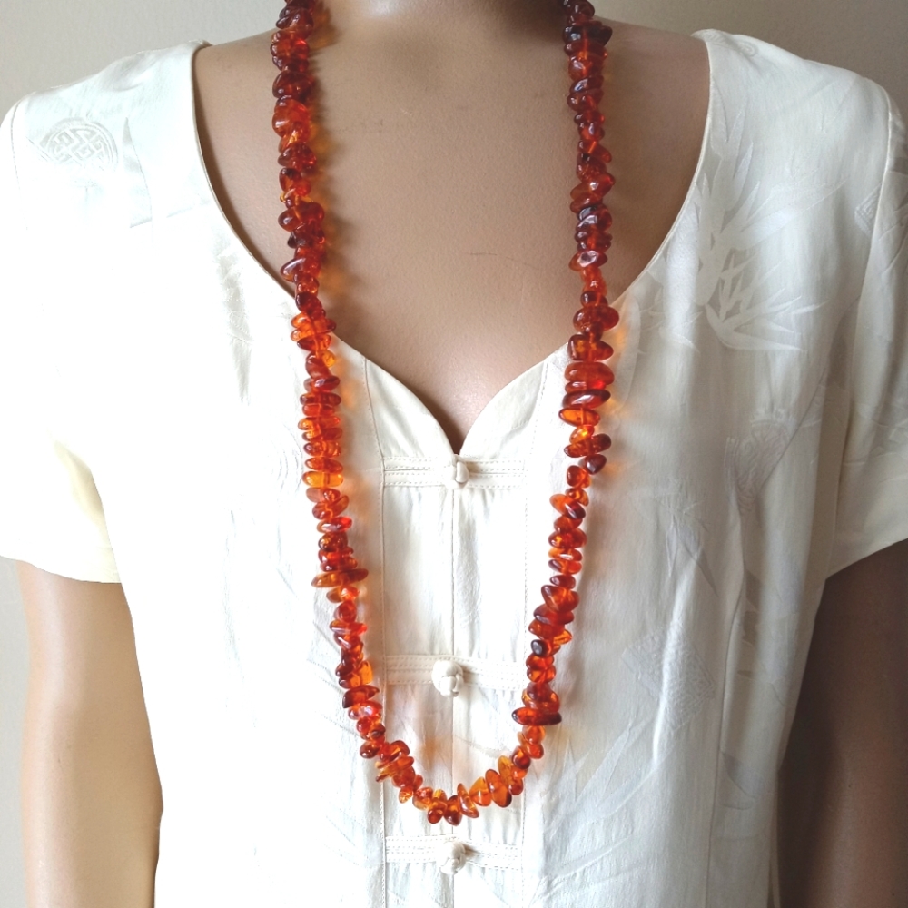 Vintage Boho Baltic Amber Endless Bead Necklace